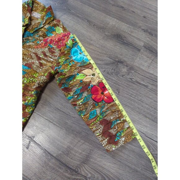 LifeStyle Petite Floral Boho Top Small Brown Blue Red - Picture 5 of 11